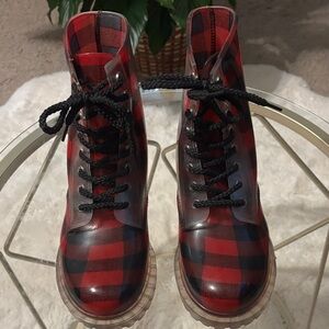Dirty Laundry Red and Black Buffalo Plaid Boots